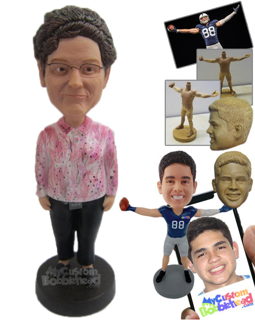 Lovely Lady in Printed Shirt Personalized Bobblehead