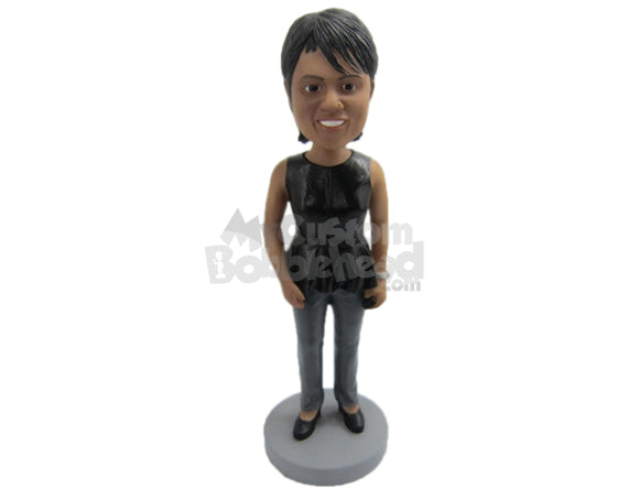 Custom Bobblehead Bold And Beautiful Woman In Sleeveless Top With Bag In Hand - Leisure & Casual Casual Females Personalized Bobblehead & Cake Topper