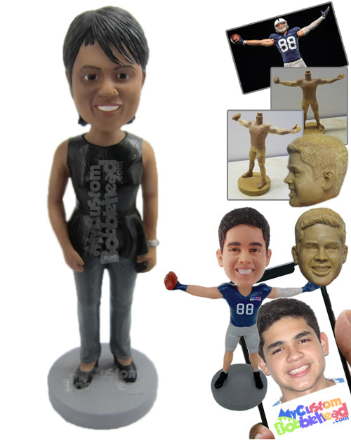 Bold and Beautiful Woman in Sleeveless Top, Carrying Bag Personalized Bobblehead