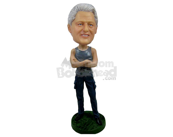 Custom Bobblehead Relaxed Pal With Crossed Arms And Cargo Pants - Leisure & Casual Casual Males Personalized Bobblehead & Cake Topper