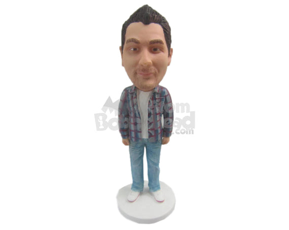 Custom Bobblehead Smart Man In Trendy Shirt - Leisure & Casual Casual Males Personalized Bobblehead & Cake Topper