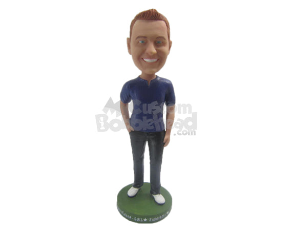 Custom Bobblehead Dashing Handsome In Stylish Dress With Hand In Pocket - Leisure & Casual Casual Males Personalized Bobblehead & Cake Topper