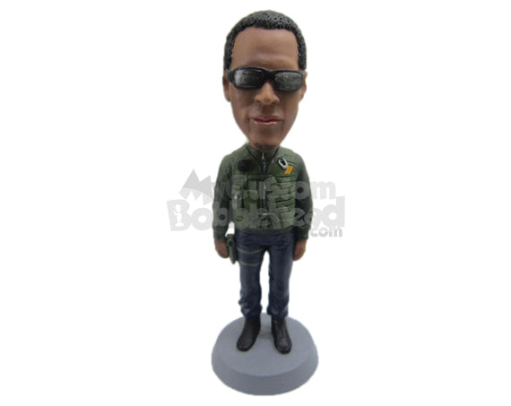 Custom Bobblehead Uber Cool Dude With A Stylish Jacket - Leisure & Casual Casual Males Personalized Bobblehead & Cake Topper