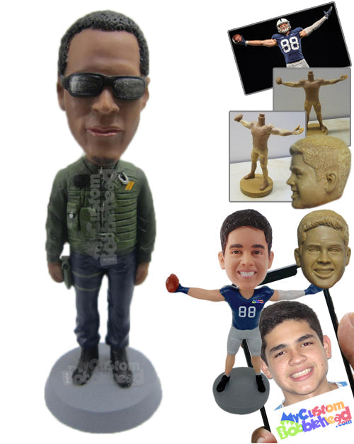 Super Cool Dude in Stylish Jacket Personalized Bobblehead