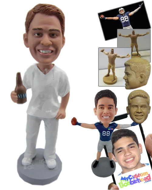 Cool Man in Comfortable Clothes with a Beer Personalized Bobblehead