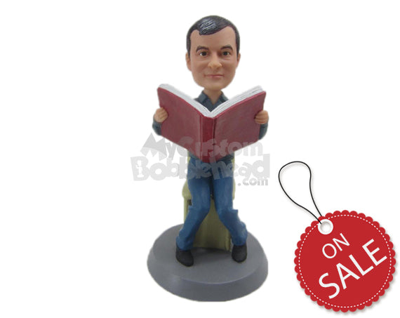 Custom Bobblehead Smart Man With Abig Book In Hand - Leisure & Casual Casual Males Personalized Bobblehead & Cake Topper