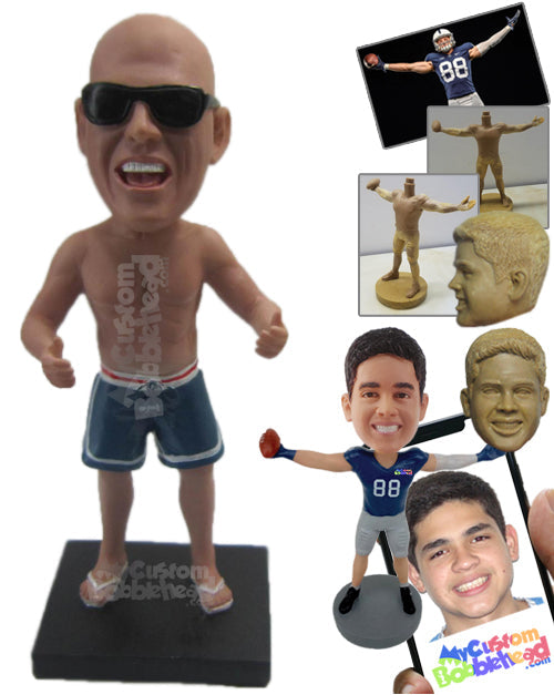 Shirtless Dude Chilling Out in Shorts Personalized Bobblehead