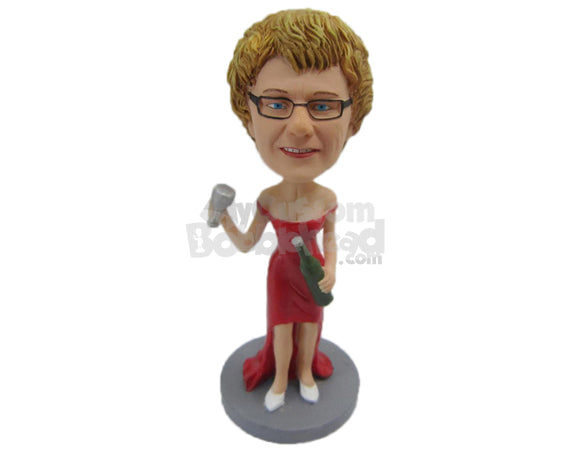 Custom Bobblehead Gorgeous Lady In Stylish Dress With A Beer In Hand - Leisure & Casual Casual Females Personalized Bobblehead & Cake Topper