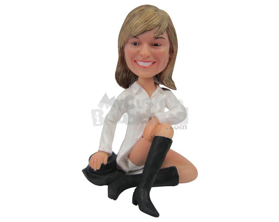 Custom Bobblehead Beautiful And Sexy Girl In Long Boots - Leisure & Casual Casual Females Personalized Bobblehead & Cake Topper