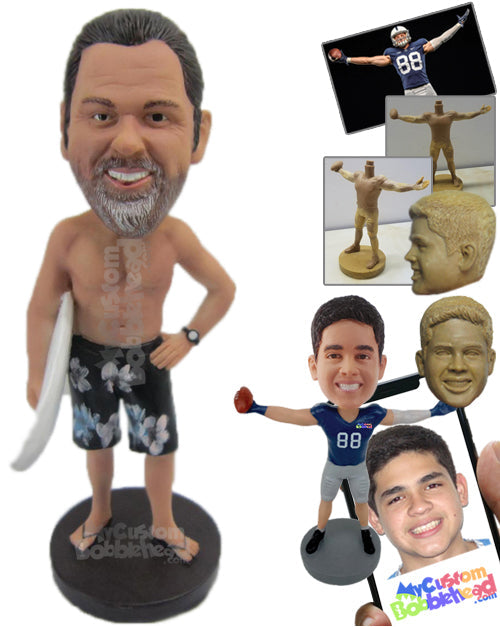 Handsome Hunk in Shorts with a Surfing Board Personalized Bobblehead