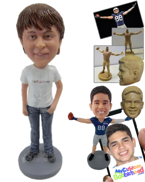 Handsome Guy in Awesome Printed T-shirt Personalized Bobblehead