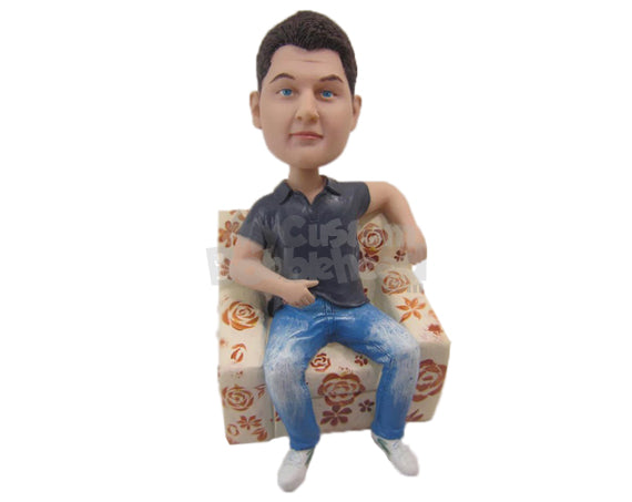 Dude in Polo Chilling Out on Sofa Personalized Bobblehead