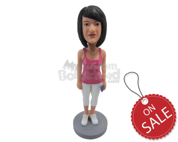 Custom Bobblehead Sexy Girl In Stylish Top With A Bag In Hand - Leisure & Casual Casual Females Personalized Bobblehead & Cake Topper