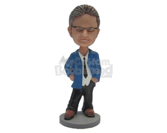 Custom Bobblehead Smart Man In Cool Suit With An Attitude Pose - Leisure & Casual Casual Males Personalized Bobblehead & Cake Topper