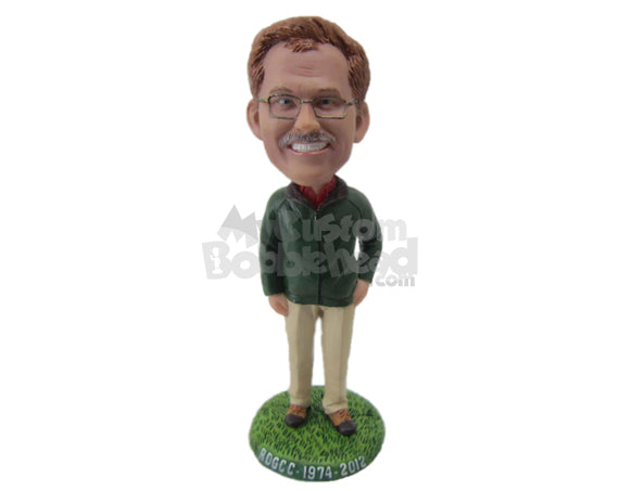 Custom Bobblehead Graceful Gentleman In Evergreen Classic Outfit - Leisure & Casual Casual Males Personalized Bobblehead & Cake Topper