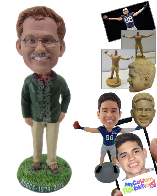 Graceful Gentleman in Evergreen Classic Outfit Personalized Bobblehead