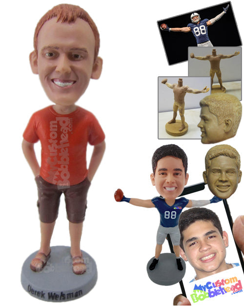 Chill Out Cool Dude in Shorts with Hands in His Pocket Personalized Bobblehead