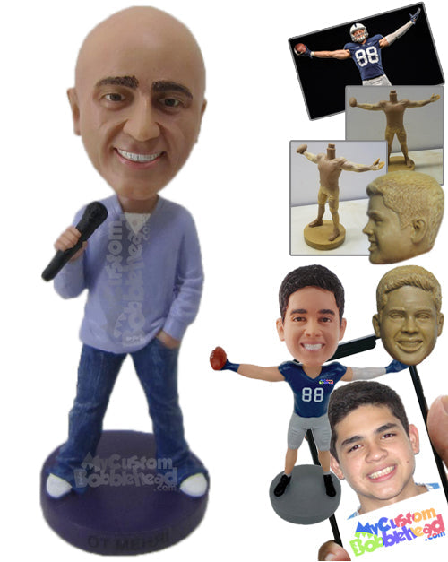 Cool Man in Casuals with Rocking Attitude and Pic in Hand Personalized Bobblehead