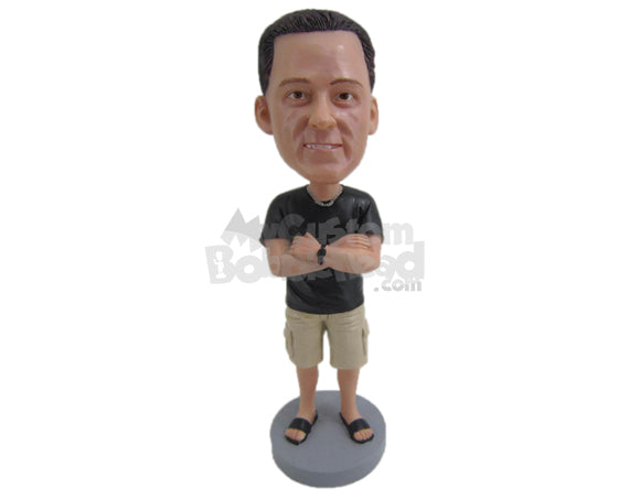 Custom Bobblehead Good Looking Guy In Shorts With Folded Hands And A Wrist Watch - Leisure & Casual Casual Males Personalized Bobblehead & Cake Topper