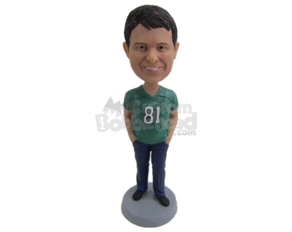 Custom Bobblehead Smiling Dude In Daily Outfit With Hands In His Pocket - Leisure & Casual Casual Males Personalized Bobblehead & Cake Topper