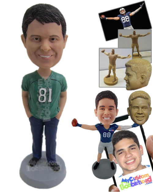 Smiling Dude in Daily Outfit with Hands in His Pocket Personalized Bobblehead