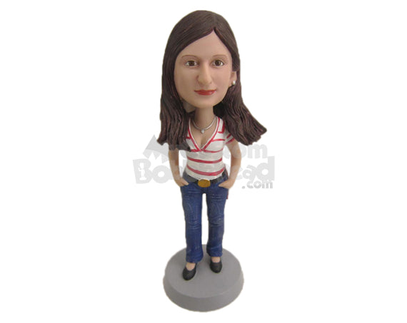 Custom Bobblehead Elegant Lady With Trendy Top And Beautiful Necklace - Leisure & Casual Casual Females Personalized Bobblehead & Cake Topper