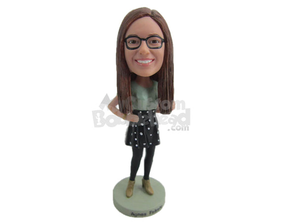 Custom Bobblehead Happy Cute Girl In Funky Skirt - Leisure & Casual Casual Females Personalized Bobblehead & Cake Topper