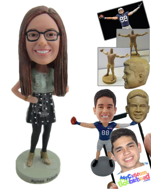 Happy Cute Girl in Funky Skirt Personalized Bobblehead