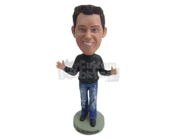 Custom Bobblehead Confident Happy Male With Arms Wide Open - Leisure & Casual Casual Males Personalized Bobblehead & Cake Topper