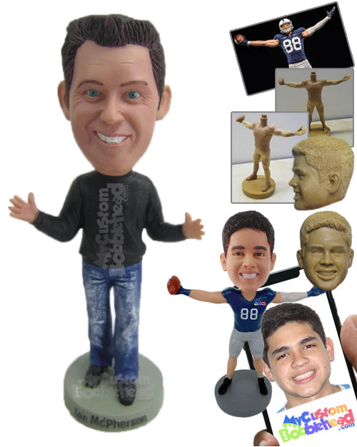 Confident Happy Male with Arms Wide Open Personalized Bobblehead