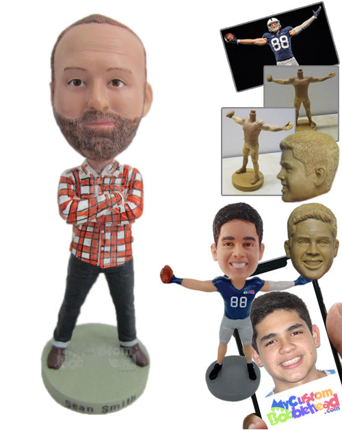 Handsome Dude in Power Position with Trendy Shirt Personalized Bobblehead