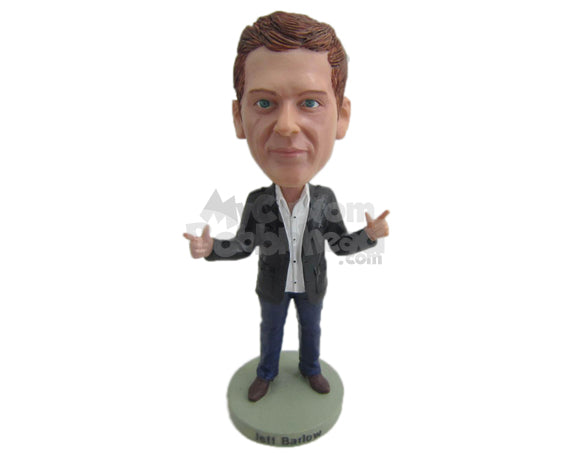 Custom Bobblehead Handsome Gentleman Rocking In Awesome Suit - Leisure & Casual Casual Males Personalized Bobblehead & Cake Topper