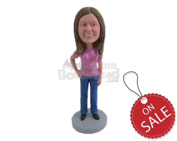 Custom Bobblehead Smiling Cute Lady In Bright Attire - Leisure & Casual Casual Females Personalized Bobblehead & Cake Topper