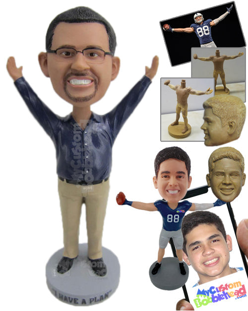 Happy Smart Gentleman with Arms Wide Open Personalized Bobblehead