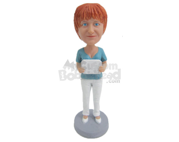 Custom Bobblehead Lovely Lady In A Beautiful Top - Leisure & Casual Casual Females Personalized Bobblehead & Cake Topper