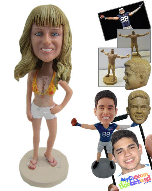 Sexy Girl in Shorts and Bikini Top Personalized Bobblehead