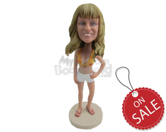 Custom Bobblehead Sexy Girl In Shorts And Bikini Top - Leisure & Casual Casual Females Personalized Bobblehead & Cake Topper