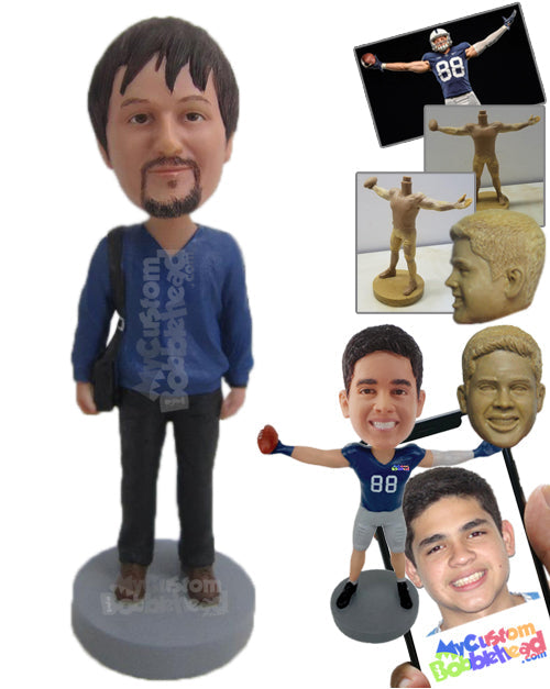 Neat Male with a Side Bag Personalized Bobblehead