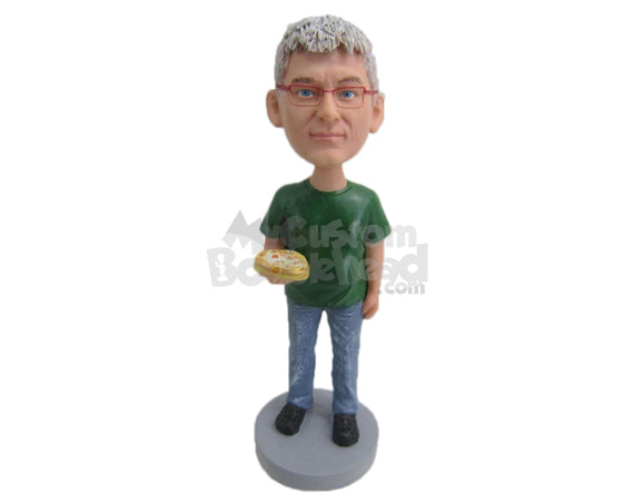 Custom Bobblehead Man In Cool Casual With Pizza In Hand - Leisure & Casual Casual Males Personalized Bobblehead & Cake Topper