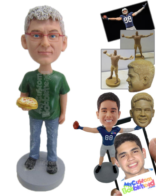 Man in Cool Casual with Pizza in Hand Personalized Bobblehead