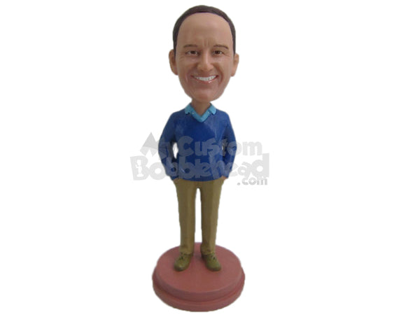 Custom Bobblehead Dapper Male In Upright Position With Hands In Pocket - Leisure & Casual Casual Males Personalized Bobblehead & Cake Topper