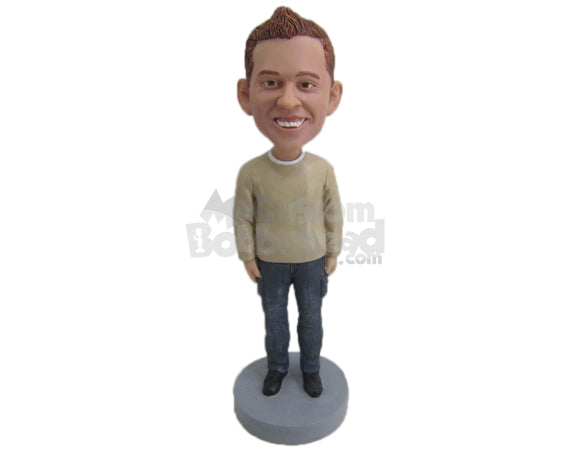 Custom Bobblehead Happy Lad In Upright Position - Leisure & Casual Casual Males Personalized Bobblehead & Cake Topper