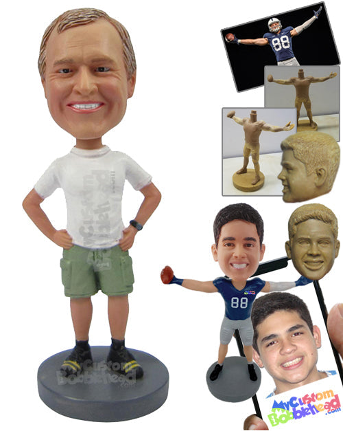 Guy in Shorts Smiling with Hands on His Waist Personalized Bobblehead