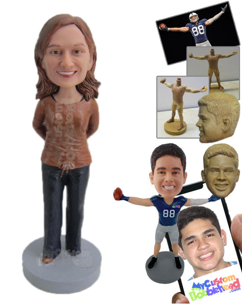 Happy Cute Girl with Hands Clenched Personalized Bobblehead