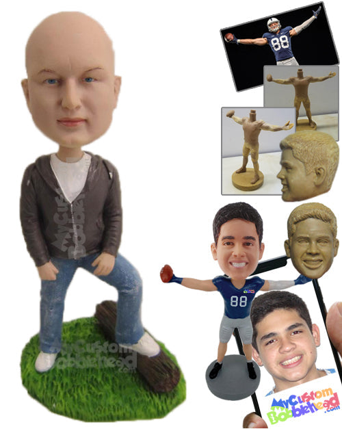 Tall Man in Sweatshirt, Jeans, and Sneakers Personalized Bobblehead