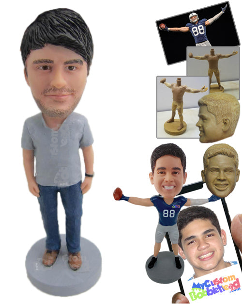 Handsome Pal Wearing Casual T-shirt and Blue Jeans Personalized Bobblehead