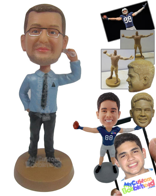 Male in a Professional Attire with Matching Spectacles and Phone in Hand Personalized Bobblehead