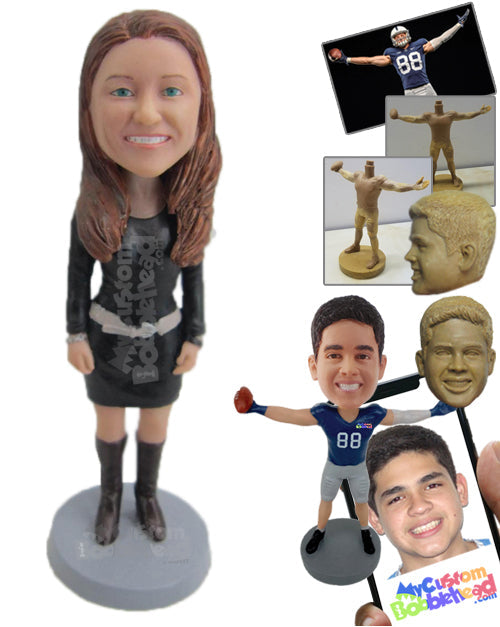 Girl Ready to Rock Wearing a Short Dress with Long Boots Personalized Bobblehead