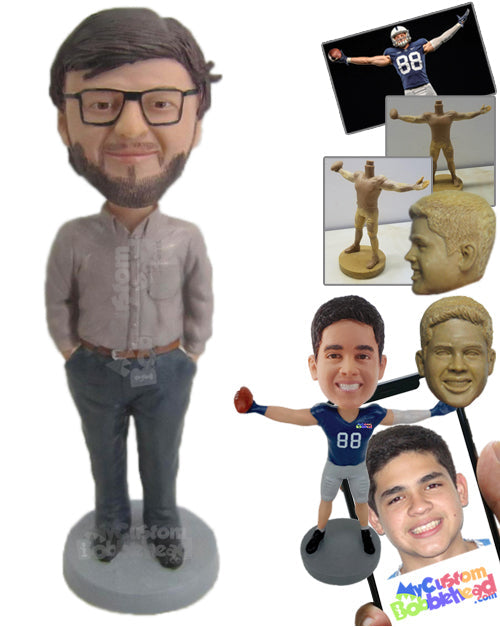 Office Dude Wearing a Long-Sleeved Shirt with Front-Flat Pants and Shoes Personalized Bobblehead