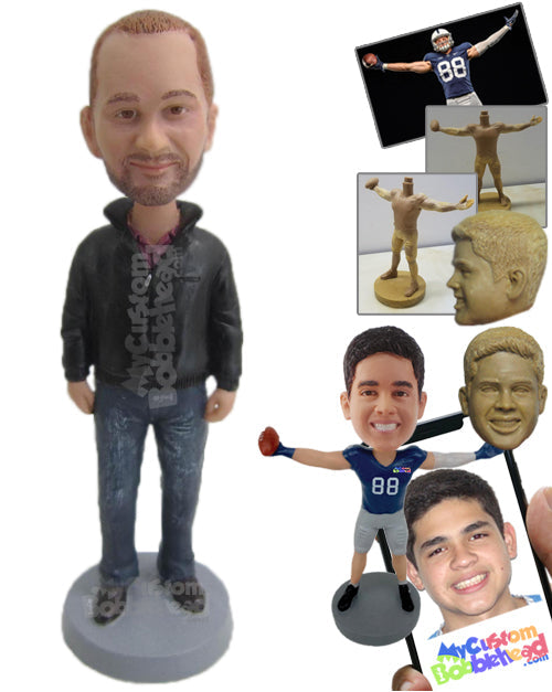 Fashionable Man Looking Ready Wearing a Jacket and Jeans with His Casual Shoes Personalized Bobblehead